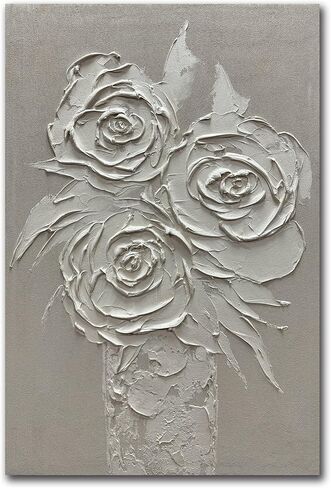 moshinart 24 × 36 بوصة لوحة زيتية مرسومة يدويًا نسيج ثلاثي الأبعاد أسود أبيض رمادي حديث الحد الأدنى أسود تجريدي جدار الفن، ديكور جدار المكتب المنزلي زنبق in Saudi Arabia
