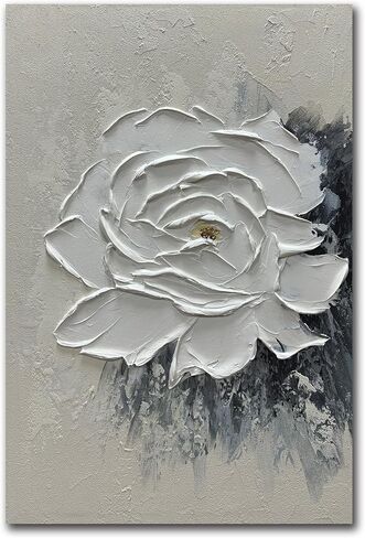 moshinart 24 × 36 بوصة لوحة زيتية مرسومة يدويًا نسيج ثلاثي الأبعاد أسود أبيض رمادي حديث الحد الأدنى أسود تجريدي جدار الفن، ديكور جدار المكتب المنزلي زنبق in Saudi Arabia