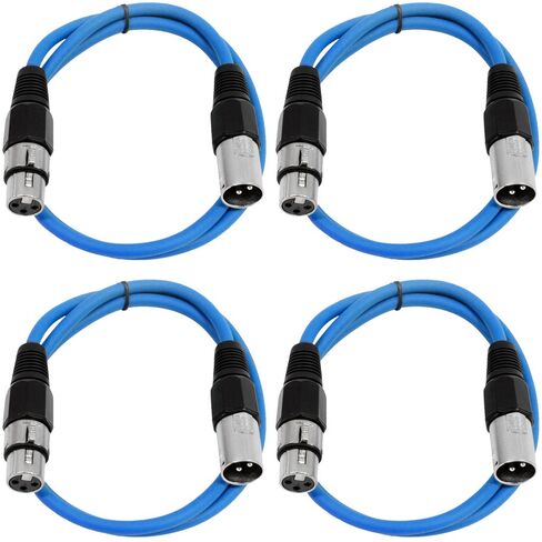 Seismic Audio - SAXLX-3-4 Pack of 3' XLR Male to XLR Female Patch Cables - Balanced - 3 Foot Patch Cord - Blue and Red in Kuwait