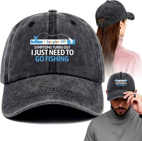 I Googled My Symptoms Funny Printed Cotton Baseball Cap Adjustable Retro Washed Lightweight and Breathable Sun Hat, Retirement Birthday Gifts for Fishing Lover Grandpa Dad Husband Fisherman Brother in Saudi Arabia