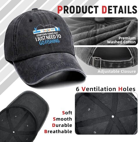 I Googled My Symptoms Funny Printed Cotton Baseball Cap Adjustable Retro Washed Lightweight and Breathable Sun Hat, Retirement Birthday Gifts for Fishing Lover Grandpa Dad Husband Fisherman Brother in Saudi Arabia