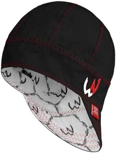Welder Nation 8 Panel Soft, 8 oz Light Weight Cotton Welding Cap, Durable for Safety and Protection While Welding. Stick ARC. The Hostile Black Red, 7 1/4 in Kuwait