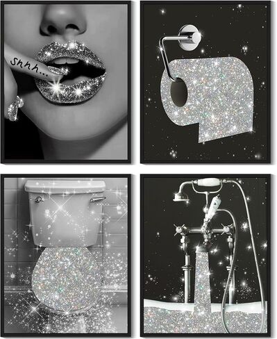Drsoum Glam Fashion Makeup Room ديكور مؤطر وردي الجمال جرلي أنيق الحمام جدار الفن العطور حقائب اليد عالية الكعب صور غرفة النوم ديكورات النوم جاهزة للتعليق 8x10inx4pcs (مؤطرة) in Kuwait