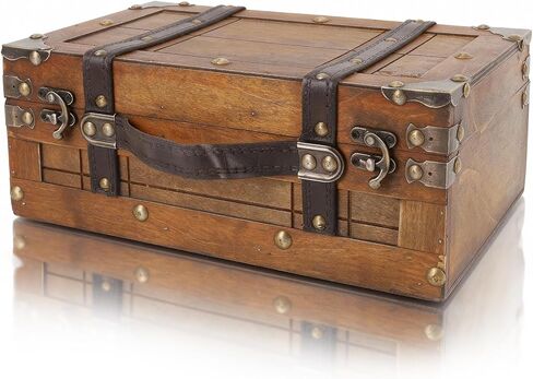 Gugxiom Wooden Treasure Chest, Wood Treasure Box with Hinged Lid, Vintage Decorative Storage Boxes, Vintage Pirate Chest for Classroom (11.8 * 7.7 * 4.4in) in Saudi Arabia