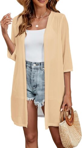 سترة Totatuit النسائية 3/4 كم مفتوحة من الأمام، سترة كيمونو شفافة لملابس السباحة، أغطية منفضة in Kuwait