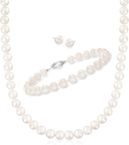 Ross-Simons 7-7.5mm Cultured Pearl Jewelry Set: Necklace, Bracelet and Stud Earrings in Sterling Silver in Saudi Arabia