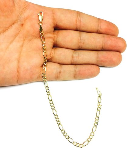 Jewelry Affairs 10k Yellow Real Solid Gold Figaro Chain Bracelet, 4.0mm, 8" in Saudi Arabia