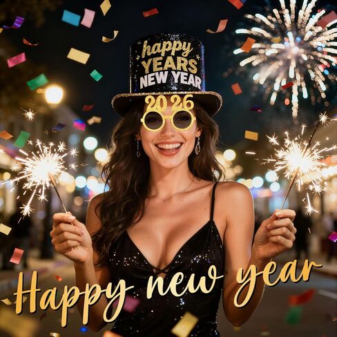 2026 Happy New Year Eyeglasses Glitter Number Eyeglasses Plastic Graduation Glasses Fancy Number Decorative Glasses for 2026 Party New Year Eve Costume Photo Prop Supplies(Glitter Gold) in Saudi Arabia