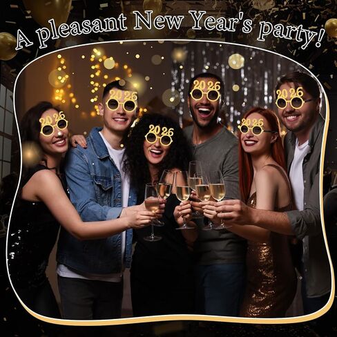 2026 Happy New Year Eyeglasses Glitter Number Eyeglasses Plastic Graduation Glasses Fancy Number Decorative Glasses for 2026 Party New Year Eve Costume Photo Prop Supplies(Glitter Gold) in Saudi Arabia