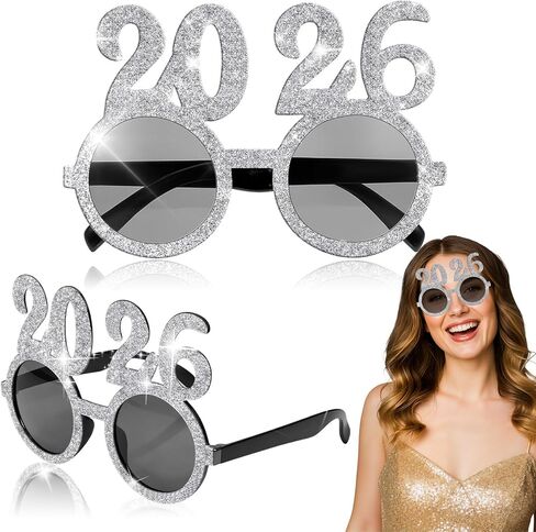 2026 Happy New Year Eyeglasses Glitter Number Eyeglasses Plastic Graduation Glasses Fancy Number Decorative Glasses for 2026 Party New Year Eve Costume Photo Prop Supplies(Glitter Gold) in Saudi Arabia