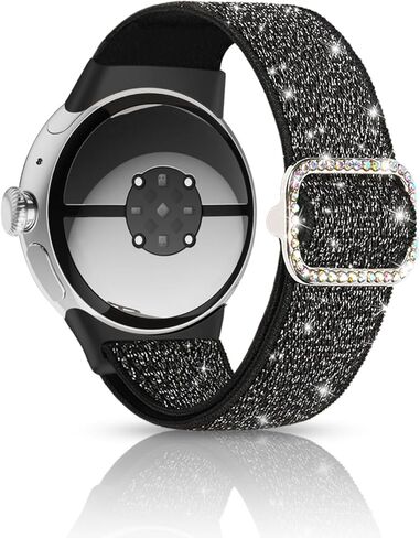 Bling Stretchy Nylon Band Compatible with Google Pixel Watch 3 41mm/Pixel Watch 2 Band/Google Pixel Watch Band,Soft Adjustable Sparkly Elastic Solo Loop Straps for Google Watch Band Women in Saudi Arabia