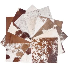 Genuine Cowhide Leather Pieces, Natural Mixed Colors, Decorative Hair-On Hide Squares 12 x 12 inch (Pack of 10) in Kuwait