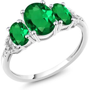 خاتم خطوبة من Gem Stone King من الذهب الأبيض والأخضر عيار 10 قيراط مزين بالزمرد والألماس | 1.85 قيراط | خاتم وعد ذهبي لذكرى الزفاف مكون من 3 أحجار للنساء in Saudi Arabia