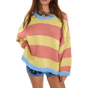 SALENT المرأة المتضخم متماسكة البلوز سترة مخطط طويل Batwing كم عادية لينة البلوز البلوزات القمم in Kuwait