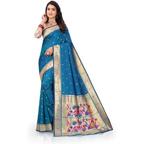 Women's Banarasi Soft Art Silk Jacquard Saree With Unstitched Blouse Piece in Saudi Arabia