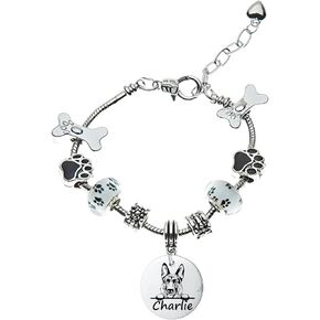 German Shepherd Dog Gifts, Personalized German Shepherd Beaded Charm Bracelet, Custom Engraved Dog Jewelry, Memorial Keepsake for Dog Mom, Dog Lover Gift in Saudi Arabia