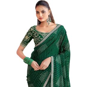 ساري MAHEK Bandhani للسيدات الهندي التقليدي مع الدانتيل، ملابس الحفلات وحفلات الزفاف شيفون Bandhani saree89 in Kuwait