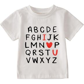 BOUTIKOME Valentines Day Shirts Toddler Baby Girl Boy Alphabet I Love You T-Shirt Short Sleeve Tee Top Funny Outfit Clothes in Kuwait