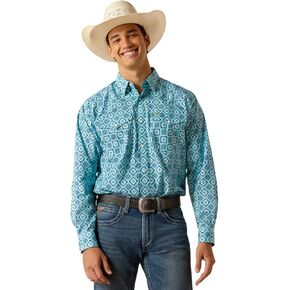 ARIAT Turquoise Aztec Print Pearson Men's Classic Fit Longsleeve Snap Front Collared Shirt 10048500 in Saudi Arabia
