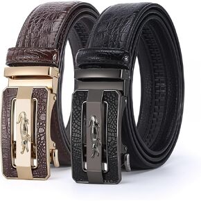 Luxury Crocodile Pattern Leather Belt with Automatic Buckle, Black and Brown, Gold and Gunmetal Buckle, Ratchet Design in Saudi Arabia