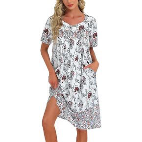 ثوب نوم نسائي برقبة على شكل حرف V وأكمام قصيرة ومتوسط ​​الطول مع جيوب فستان نوم مريح غير رسمي in Kuwait