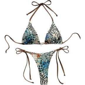 WDIRARA Women's Leopard Print Swimsuit Triangle Halter String Bikini Set 2 Piece Bathing Suit in Kuwait