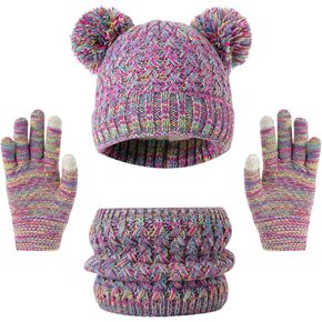 Kids Winter Hat Gloves Scarf Set Girls Toddler Beanie Hat with Pom Fleece Lined Knit Neck Warmer Gaiter Mittens in Saudi Arabia