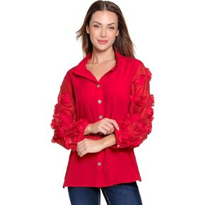 John-Mark Women's Wire Collar Button Front with Sheer 3D Rosette in Saudi Arabia