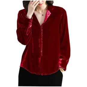 Silk Velvet Spring and Autumn Lady's Long-Sleeved Shirt Blouses for Women Fashi Clothes Office Outfits in Kuwait