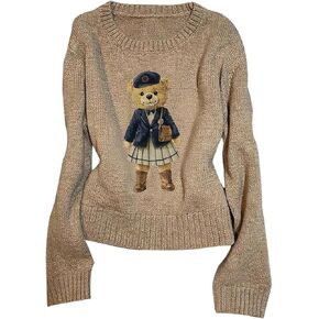 Women's Teddy Bear Sweater Cute Graphic Lightweight Sweater Crew Neck Long Sleeve Pullover Knit Tops in Saudi Arabia