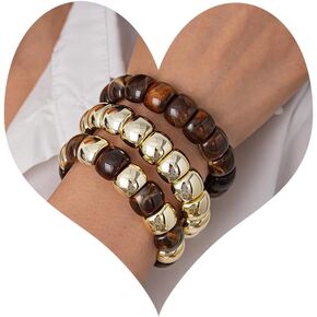 Chunky Beads Bracelets for Women Boho Gold Acrylic Stackable Stretch Bracelet Dainty Statement Adjustable Jewelry in Saudi Arabia