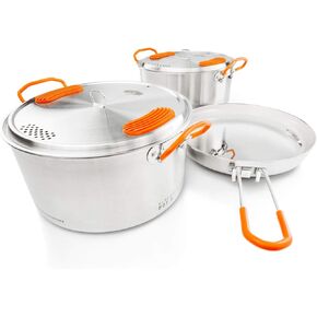 GSI Outdoors Glacier Stainless Steel Base Camper - Large - 3 Pieces Cookset - Compact, & Durable Pot Pan for Camping in Kuwait