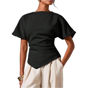 SHENHE Women's Short Sleeve Dolman Shirt Ruched Cinched Waist Asymmetrical Dressy Going Out Top in Saudi Arabia