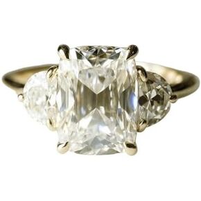 12 x 10 MM Elongated Cushion Cut CZ Engagement Ring for Women, Silver Gold Plated | Half Moon Side Stones | Sparkling Bridal Wedding Promise Ring | Luxury Three Stone CZ Ring in Saudi Arabia