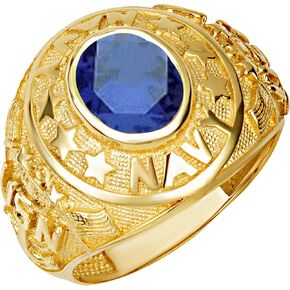 خاتم Claddagh Gold 14K من الذهب الأصفر الصلب للرجال مرخص من البحرية الأمريكية مع أحجار كريمة بيضاوية تم إنشاؤها في المعمل مع مقاسات متعددة للحلقات in Saudi Arabia