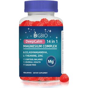 Magnesium Complex 14-in-1 Gummies Sugar-Free – with Ashwagandha, L-Theanine, D3 & Zinc – Cortisol Supplements for Women – Strawberry Flavor 90 Gummies 45 Servings in Saudi Arabia