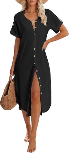 Bsubseach Womens Swimsuit Coverup Button Down Casual Summer Dress Bathing Suit Cover Up Long Kimonos Cardigans with Pockets in Saudi Arabia