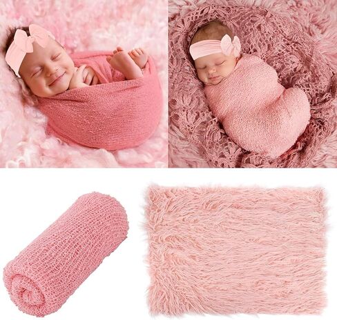 AOKE Newborn Photography Props - 4 PCS Baby Photo Props Long Ripple Wraps DIY Blanket with Headbands, Purple Toddler Wraps Photography Mat Set for Baby Boys and Girls in Kuwait
