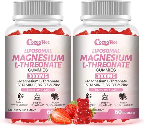 3000mg Liposomal Magnesium Threonate Gummies, Magnesium Glycinate Supplements, Liposomal Enhance 98% Absorption, Intestinal Tolerance, Muscle & Nervous System Support for Adults in Saudi Arabia
