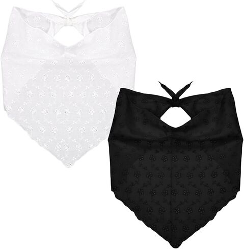 Black Lace Bandana Headband Scarf White Eyelet Lace Bandana Hair Scarf Triangle Headscarf for Women Flower Eyelet Hair Kerchief for Sweet Women Boho in Saudi Arabia