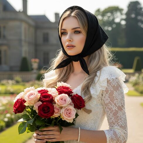 Black Lace Bandana Headband Scarf White Eyelet Lace Bandana Hair Scarf Triangle Headscarf for Women Flower Eyelet Hair Kerchief for Sweet Women Boho in Saudi Arabia