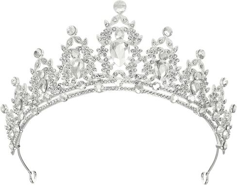 Women Faux Crystal Queen Crowns Tiara, Princess Rhinestone Tiaras, Bride Wedding Birthday Party Cosplay Hair Accessories, Silver Tone White in Saudi Arabia