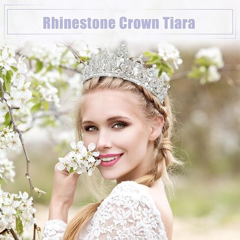 Women Faux Crystal Queen Crowns Tiara, Princess Rhinestone Tiaras, Bride Wedding Birthday Party Cosplay Hair Accessories, Silver Tone White in Saudi Arabia