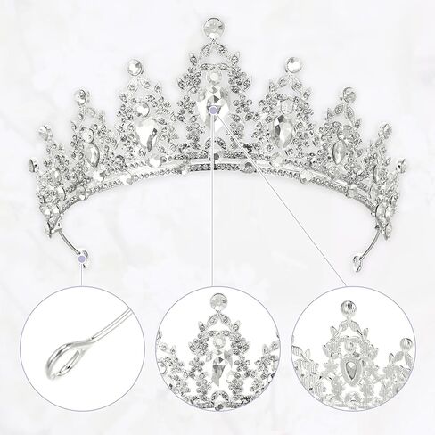 Women Faux Crystal Queen Crowns Tiara, Princess Rhinestone Tiaras, Bride Wedding Birthday Party Cosplay Hair Accessories, Silver Tone White in Saudi Arabia
