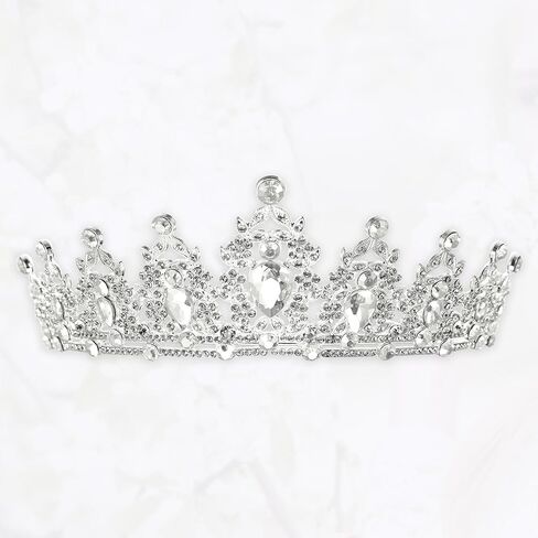 Women Faux Crystal Queen Crowns Tiara, Princess Rhinestone Tiaras, Bride Wedding Birthday Party Cosplay Hair Accessories, Silver Tone White in Saudi Arabia