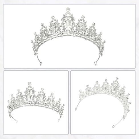 Women Faux Crystal Queen Crowns Tiara, Princess Rhinestone Tiaras, Bride Wedding Birthday Party Cosplay Hair Accessories, Silver Tone White in Saudi Arabia