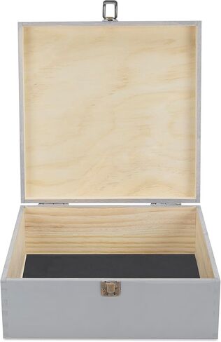 makerflo Large Grey Pine Wood Memory Box with Black Felt Inside, Hinged with Clasp, Keepsake Wooden Box Ideal for Craft and Personalization (Laser Engraving, Epoxy, UV DTF, and Vinyl) – Pack of 1 in Saudi Arabia