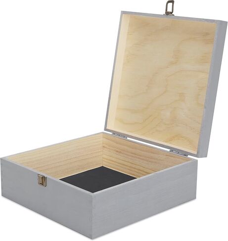 makerflo Large Grey Pine Wood Memory Box with Black Felt Inside, Hinged with Clasp, Keepsake Wooden Box Ideal for Craft and Personalization (Laser Engraving, Epoxy, UV DTF, and Vinyl) – Pack of 1 in Saudi Arabia