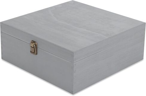 makerflo Large Grey Pine Wood Memory Box with Black Felt Inside, Hinged with Clasp, Keepsake Wooden Box Ideal for Craft and Personalization (Laser Engraving, Epoxy, UV DTF, and Vinyl) – Pack of 1 in Saudi Arabia