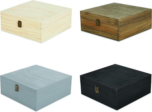 makerflo Large Grey Pine Wood Memory Box with Black Felt Inside, Hinged with Clasp, Keepsake Wooden Box Ideal for Craft and Personalization (Laser Engraving, Epoxy, UV DTF, and Vinyl) – Pack of 1 in Saudi Arabia